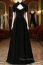Black Velvet Short Sleeve High Neck Formal Prom Dresses