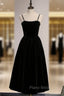 Black Velvet Spagehtti Straps Pearls Formal Prom Dresses