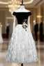 Black White Velvet Off the Shoulder Appliques Formal Prom Dresses