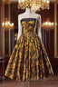 Black Yellow Print Strapless Homecoming Dresses