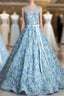 Blue 3D Rose Flower Backless Quinceanera Dresses