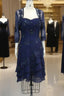 Blue Appliqued 3/4 Sleeve Knee Length Mother of the Bride Dresses With Jacket