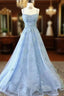 Blue Backless Lace Formal Prom Dresses, Open Back Blue Lace Formal Evening Graduation Dresses