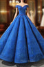 Blue Ball Gown Sequisn Appliques Off The Shoulder Wedding Dresses