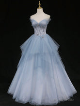 Blue Beaded Sweetheart Long Evening Dress Blue Prom Dress prom dresses shops