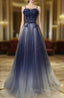 Blue Gradient A-line Tulle Long Formal Dresses Graduation Dresses Woman