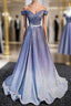 Blue Gradient Off the Shoulder Formal Prom Dresses