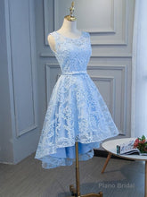 Blue High Low Lace Prom Dresses, Blue High Low Lace Graduation Homecoming Dresses