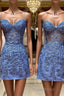 Blue Lace Short Formal Prom Dress, Blue Homecoming Dress