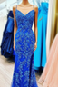 Blue Mermaid Spaghetti Straps Cheap Long Formal Prom Dresses,Evening Party Dresses