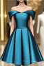Blue Satin Cute Knee Length Short Formal Prom Dresses Homecoming Dresses, Off Shoulder Formal Dresses