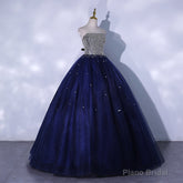 Blue Sequins and Beaded Ball Gown Tulle Lace-up Formal Dress,Blue Evening Dress Party Dresses