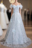Blue Sequins Off the Shoulder 3D Flower Formal Prom Dresses