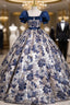 Blue Short Sleeve Square Quinceanera Dresses