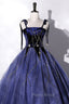 Blue Spaghetti Strap Tulle Long Formal Prom Dresses with Star, Blue Evening Party Dresses