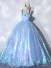 Blue Sweetheart Neck Long Formal Prom Dresses, Unique Blue Sweet 16 Dresses