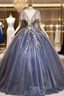 Blue Tulle Ball Gown Quinceanera Dresses