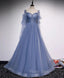 Blue Tulle Beaded Long Formal Dresses Party Dresses, A-line Wedding Party Dresses