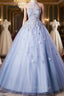 Blue Tulle Halter Flower Quinceanera Dresses