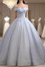 Blue Tulle Sequins Appliques Quinceanera Dresses
