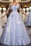 Blue Tulle Sequins Butterfly Formal Prom Dresses
