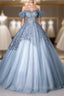 Blue Tulle Sequins Spaghetti Straps Quinceanera Dresses