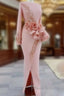 Blush Pink Aso Ebi Evening Dresses Long Sleeves Peplum Beads Appliques Pearls Side Split Mermaid Formal Prom Dresses