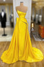 Bright Yellow Strapless Metallic Sequin Overskirt Formal Prom Dresses