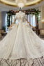 Brilliant Champagne Ball Gown Sequins Beading Off the Shoulder Wedding Dresses