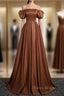 Brown A-Line Satin Long Formal Prom Dresses, Brown Long Formal Dresses