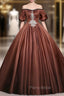 Brown Satin Off the Shoulder Short Sleeve Quinceanera Dresses
