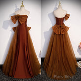 Brown Tulle and Satin Mermaid Long Party Dress, New Style Long Formal Dress Prom Dress