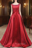 Burgundy Bateau Satin Beading Formal Prom Dresses