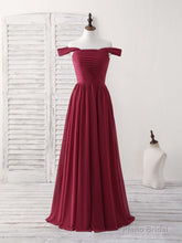 Burgundy Chiffon Off Shoulder Long Prom Dress Burgundy Bridesmaid Dress