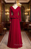 Burgundy Deep V-neck Long Sleeve Formal Prom Dresses