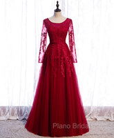 Burgundy Long Formal Prom Dresses, Burgundy Formal Bridesmaid Dresses