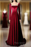 Burgundy Long Sleeve Velvet Beading Formal Prom Dresses