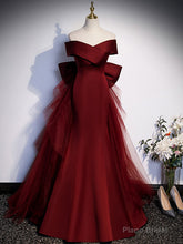 Burgundy Mermaid Long Prom Dress, Burgundy Formal Evening Dresses