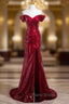 Burgundy Mermaid Sequins Pleats Split Formal Prom Dresses