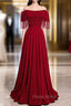 Burgundy Off the Shoulder Tassel Beading Formal Prom Dresses