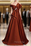 Burgundy Satin Bow Off the Shoulder Formal Prom Dresses