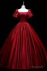 Burgundy Satin Long A-Line Prom Dress,  Burgundy Formal Evening Dress