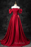 Burgundy Satin Long A-Line Formal Prom Dresses, Off the Shoulder Evening Party Dresses