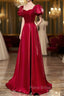 Burgundy Satin Long Formal Prom Dresses, Simple A-Line Evening Dresses