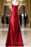Burgundy Satin Straps Pleats Formal Prom Dresses