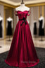 Burgundy Satin Sweetheart Formal Prom Dresses With Belt