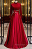 Burgundy Satin Velvet Long Sleeve Cut Out Formal Prom Dresses