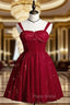 Burgundy Sweetheart Neck Tulle Sequin Short Formal Prom Dresses, Puffy Cute Homecoming Dresses