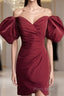 Burgundy Taffeta Bodycon Dresses Off Shoulder