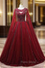 Burgundy Tulle Heavy Beading Formal Prom Dresses